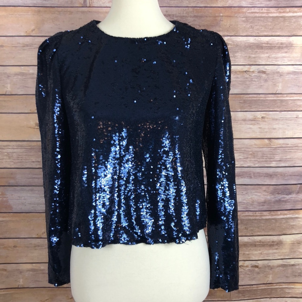 Zara Blue Sequined Top Sz M